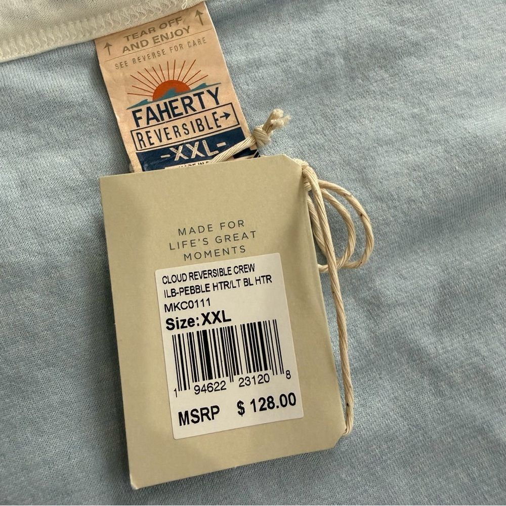 NWT Faherty Cloud Reversible Crew Light Blue Heat… - image 9